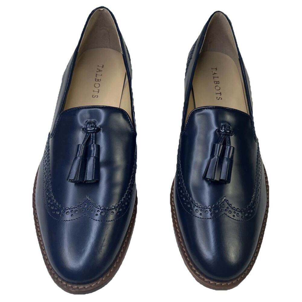Talbots Leighton Leather Brogue Loafers Dress Shoes Womens Size 9.5 Indigo Blue